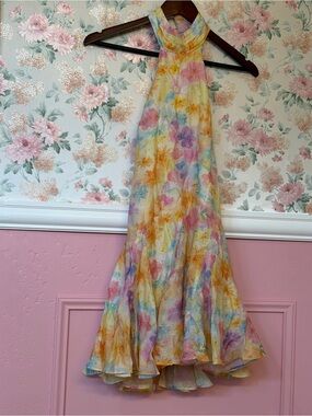 Halter Floral Mini Dress in Pastel Multicolor
